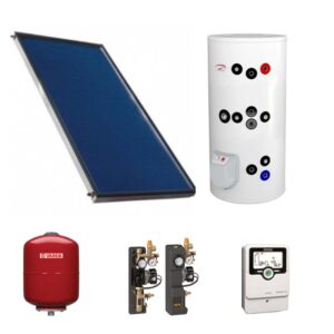 Pachet sistem solar Calpak 2-3 persoane (2 panouri plane 2.02mp, boiler 300 l + accesorii)