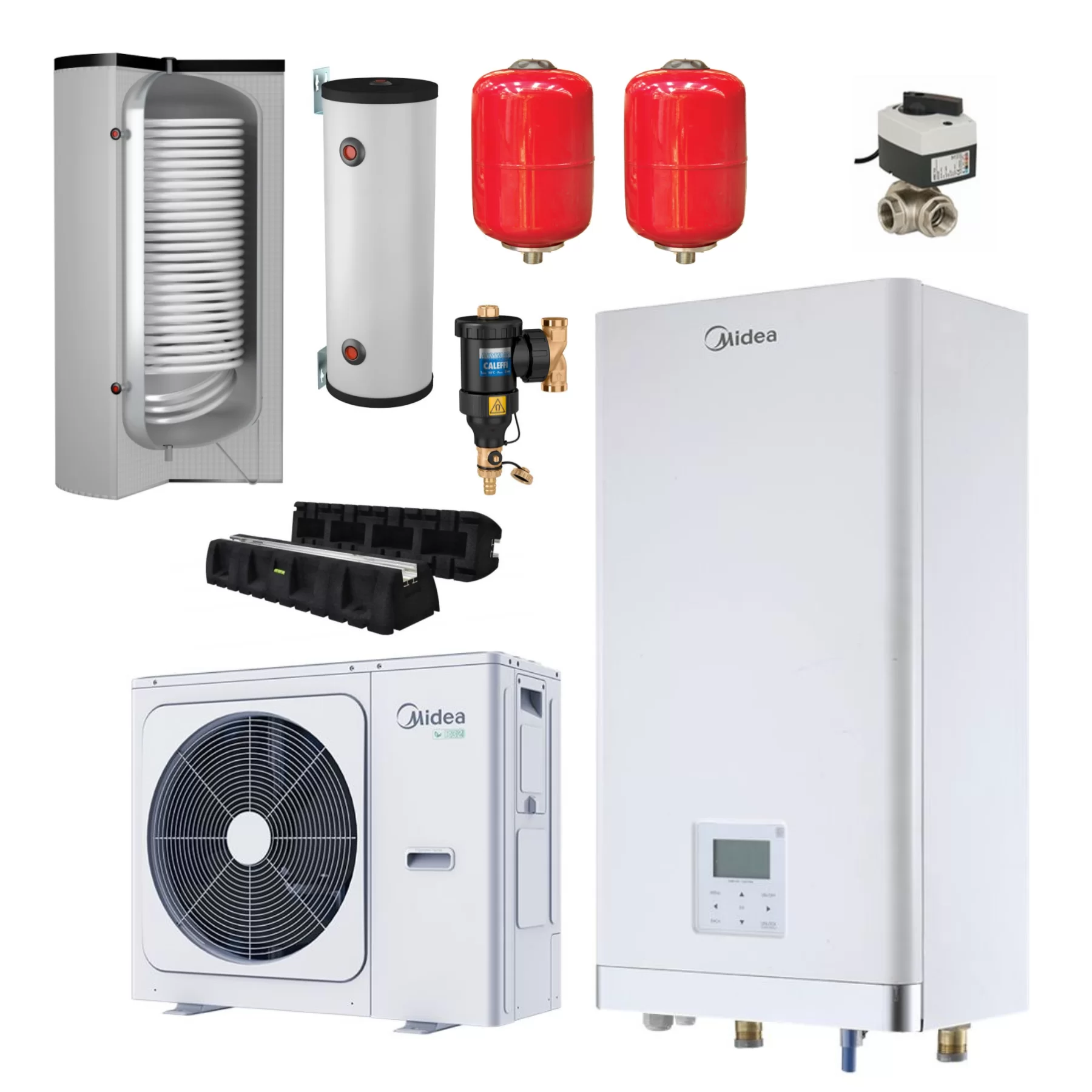 Pachet pompa de caldura aer-apa Midea 8 kW monofazata, pentru incalzire/racire/apa calda menajera + accesorii